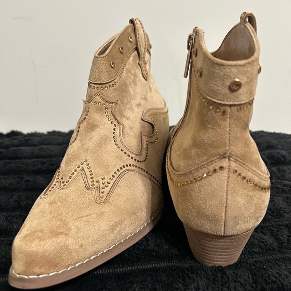 Tan Ankle Boots with Studded Detailing - Picture 3 of 5